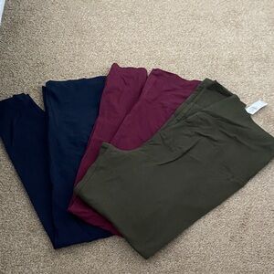 Set of Three Maternity Leggings in Navy, Burgundy, and Olive